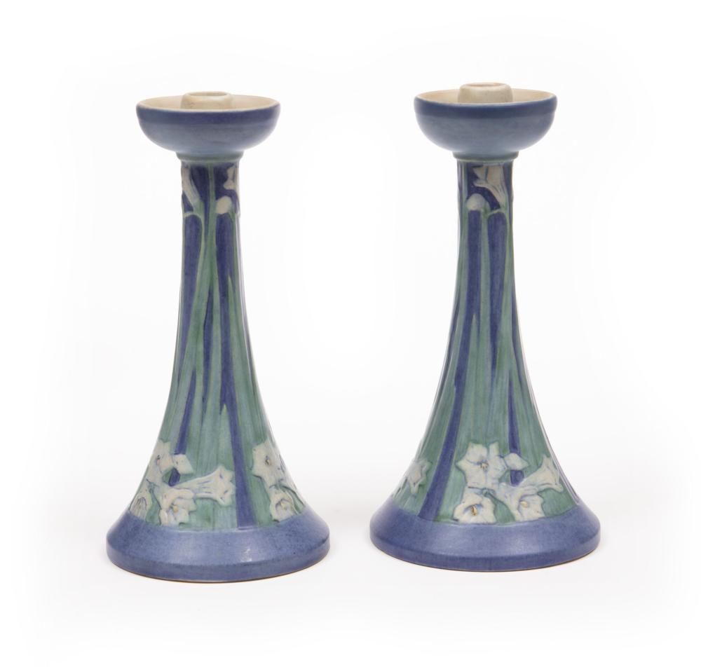 Appraisal: Pair of Newcomb College Art Pottery Candlesticks decorated by Anna