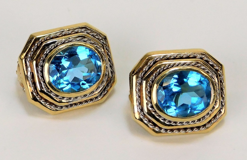 Appraisal: K BLUE STONE ROPE TWIST TIERED EARRINGS th CenturyEach with