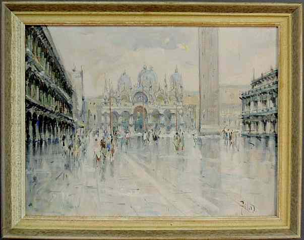 Appraisal: Oil on canvas painting th c titled Piazza San Marco