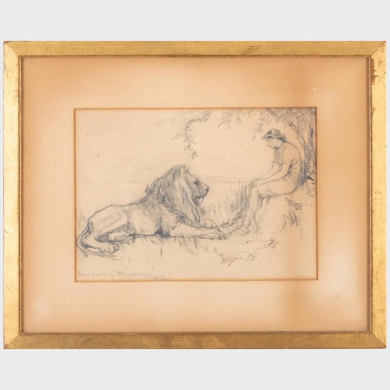 Appraisal: Frederick Stuart Church - Sketch for 'Lion in Love' Pencil