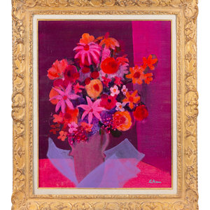 Appraisal: Gustav Likan Croatian - Red and Yellow Floral oil on