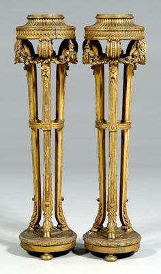 Appraisal: Fine pair Louis XVI style urn stands finely carved gessoed