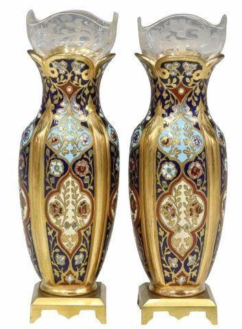 Appraisal: pair French champleve enamel and bronze vases early th c