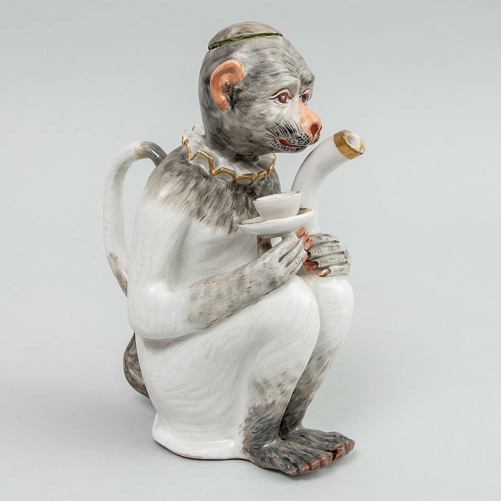 Appraisal: Meissen Monkey Form Teapot and Cover Unmarked with stamped plastic