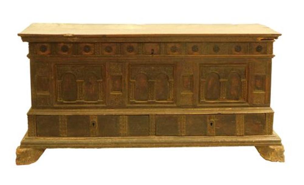 Appraisal: Cassone late th C Italian walnut lift top opens to