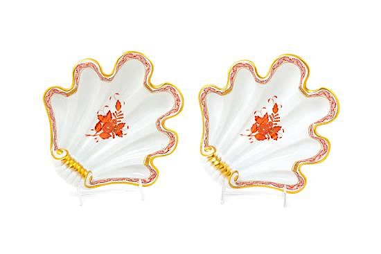 Appraisal: A Pair of Herend Porcelain Shell Form Dishes Width inches