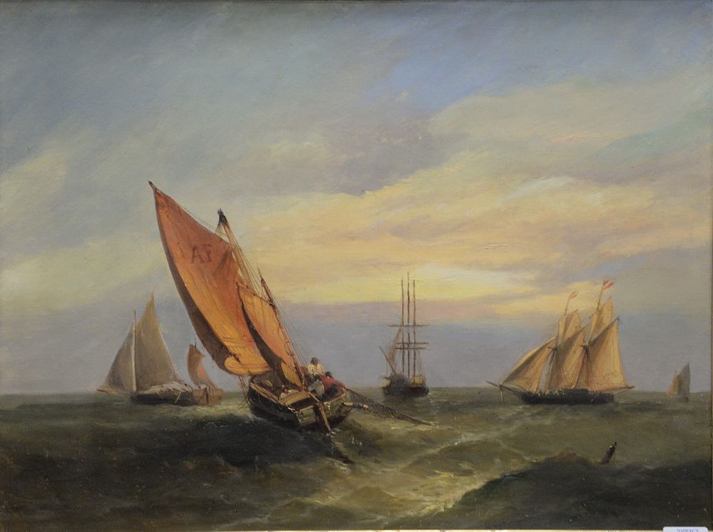 Appraisal: Unsigned th C oil on canvas fishing vessels at sea