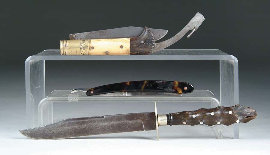 Appraisal: LOT OF TWO KNIVES STRAIGHT RAZOR Mappin Brothers small Bowie