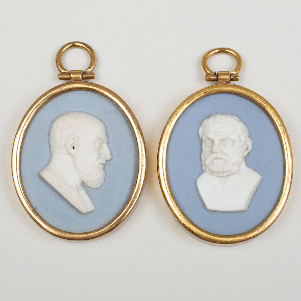 Appraisal: Two Wedgwood Bentley Blue and White Jasperware Portrait Medallions of