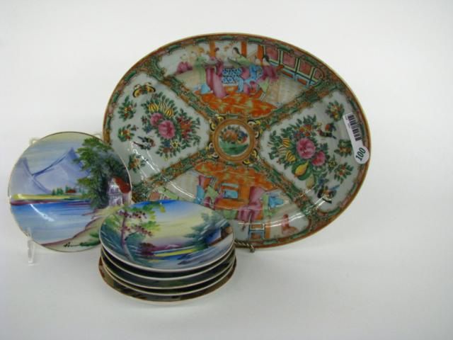 Appraisal: Oriental motif painted oval platter and six oriental motif painted