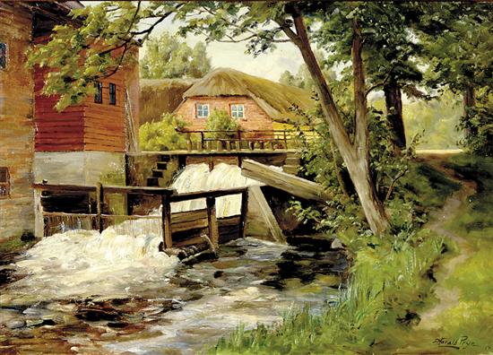 Appraisal: Harald Julius Niels Pryn Danish - DUTCH LANDSCAPE WITH WATERMILL