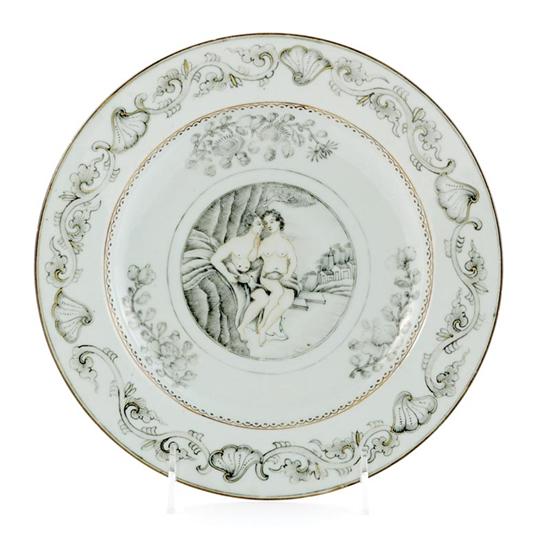 Appraisal: Chinese Export erotic subject plate circa European shell and scroll-decorated