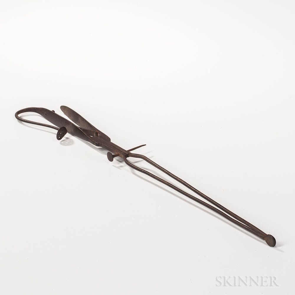 Appraisal: Pair of Long Wrought Iron Ember Tongs Pair of Long