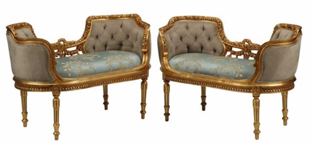 Appraisal: pair Louis XVI style gilt window benches approx h w