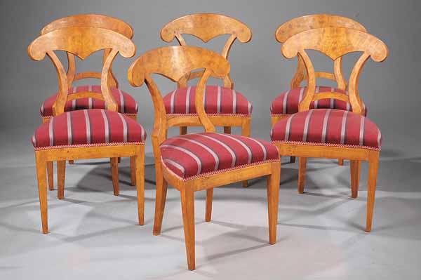 Appraisal: A Set of Six Biedermeier-Style Burled Maple Dining Chairs the