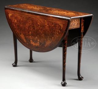 Appraisal: FINE MARQUETRY QUEEN ANNE DROP LEAF SWING LEG TABLE FINE