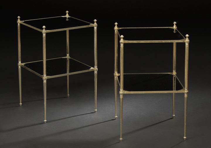 Appraisal: Pair of Art Moderne Gilt-Metal and Smoked Glass Occasional Tables