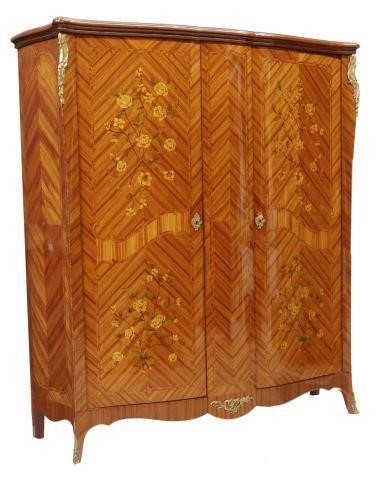 Appraisal: French Louis XV style inlaid armoire th c matched veneer