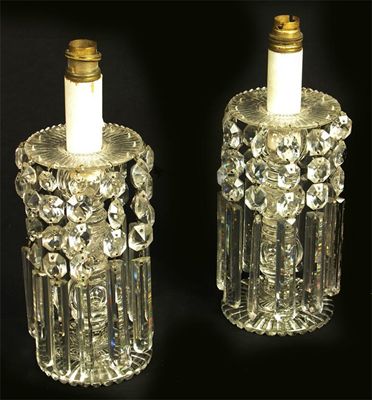 Appraisal: A pair of th century lustre candlesticks the turned faceted