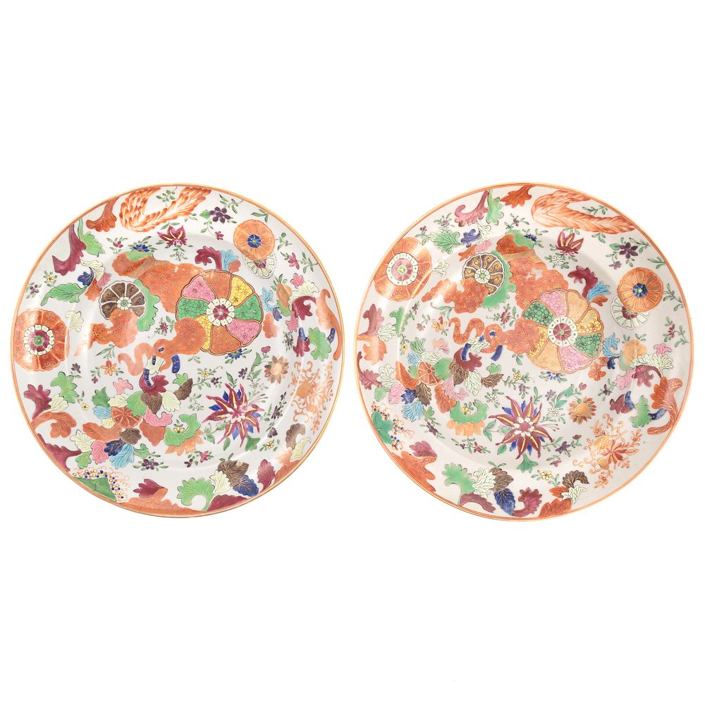 Appraisal: Pair Chinese Export Pseudo Tobacco Soup Plates Circa - vivid