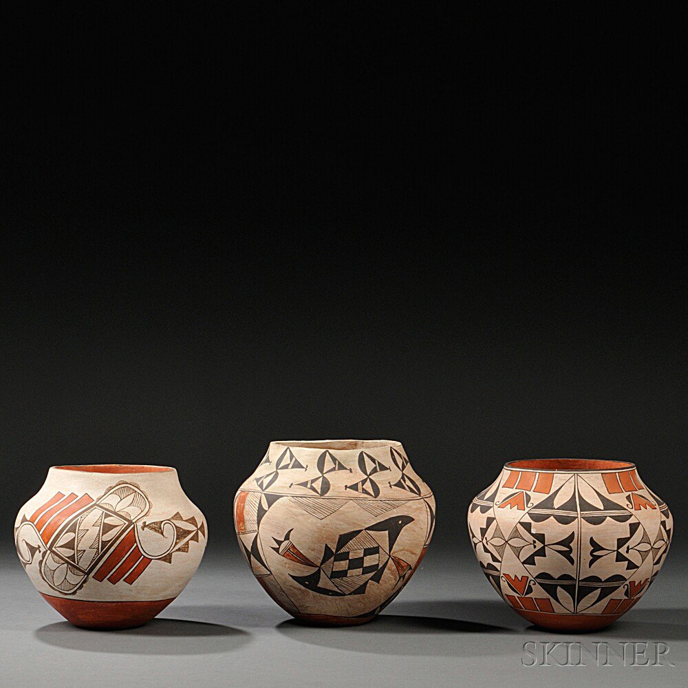 Appraisal: Three Acoma Polychrome Pottery Jars c first half th century