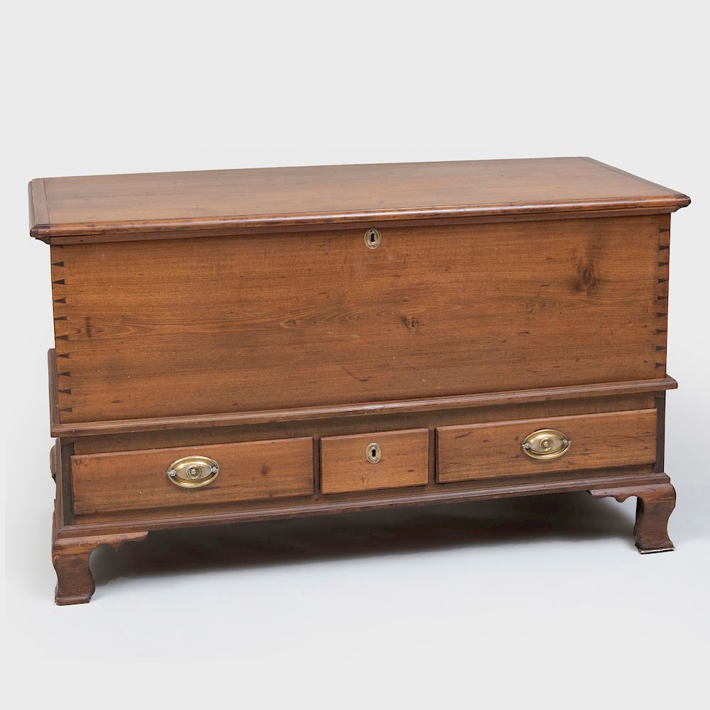 Appraisal: Chippendale Style Walnut Blanket Chest The hinged top opening to