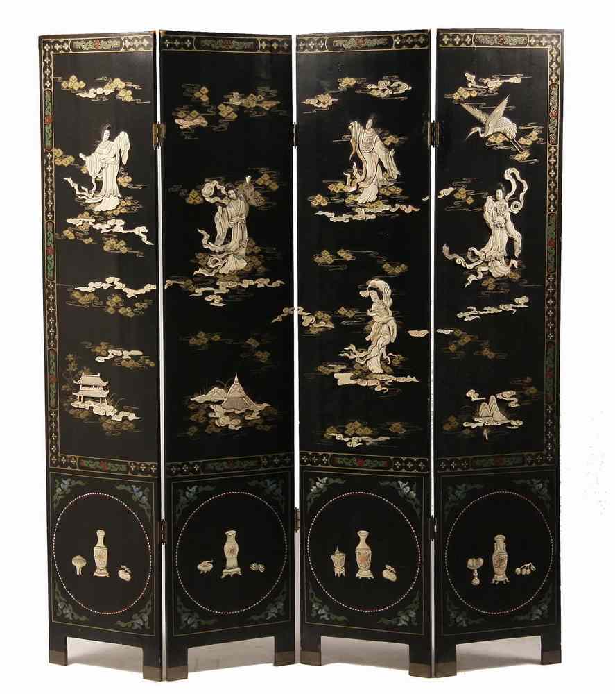 Appraisal: FOUR-FOLD CHINESE SCREEN - Early th c Chinese Screen in