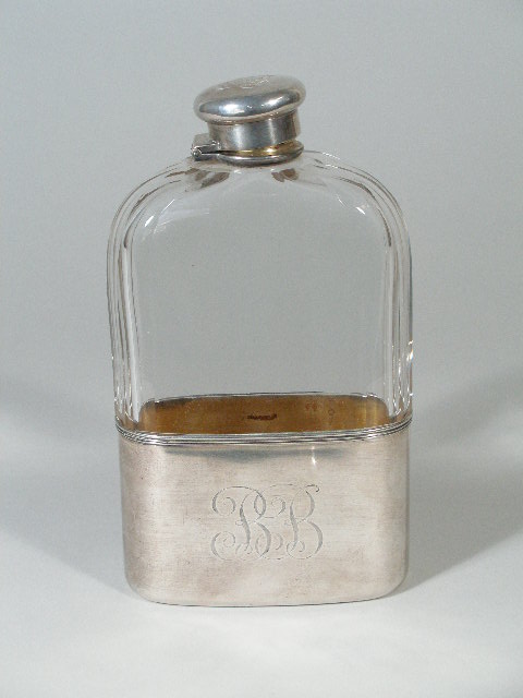 Appraisal: Tiffany Co Flask sterling silver and molded glass hinged cap