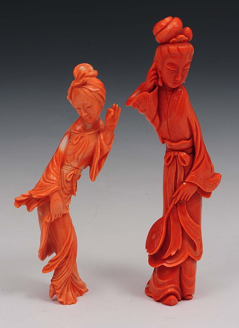 Appraisal: Two Chinese coral models of Guanyinlate th Century thCenturyeach figure