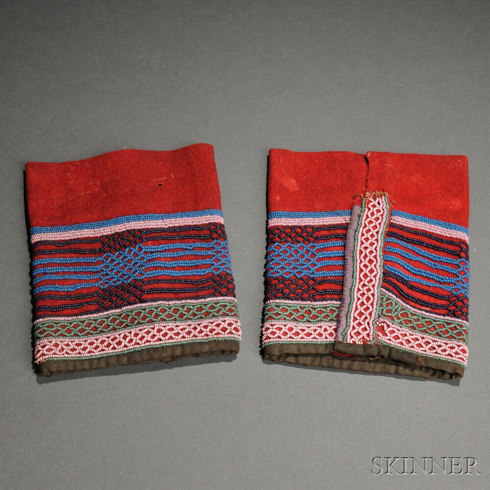 Appraisal: Pair of Plains Cree or Ojibway Beaded Cloth Woman's Leggings