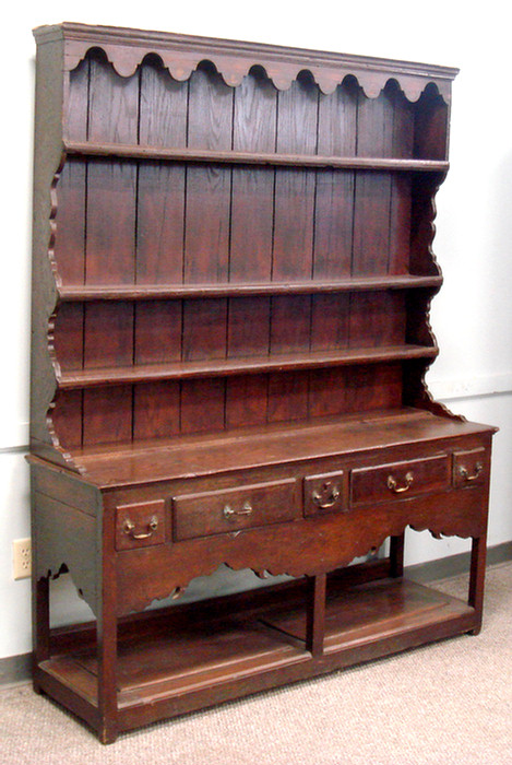 Appraisal: Oak Welsh dresser top section with scalloped valence over shelves