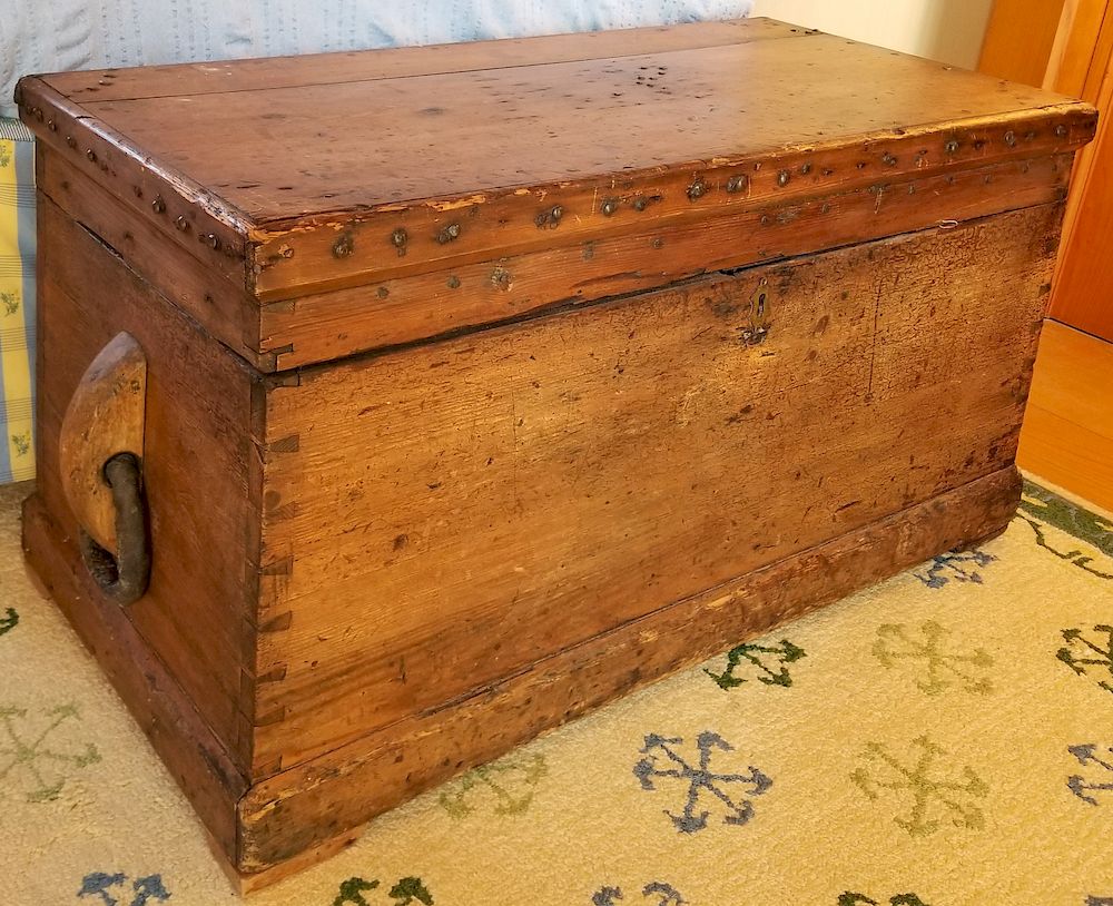 Appraisal: th Century Dovetailed Pine Sea Chest with Rope Beckets Exclusive