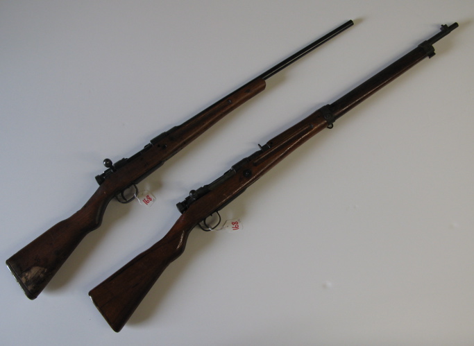 Appraisal: TWO JAPANESE MODEL ARISAKA BOLT ACTION RIFLES barrel overall military