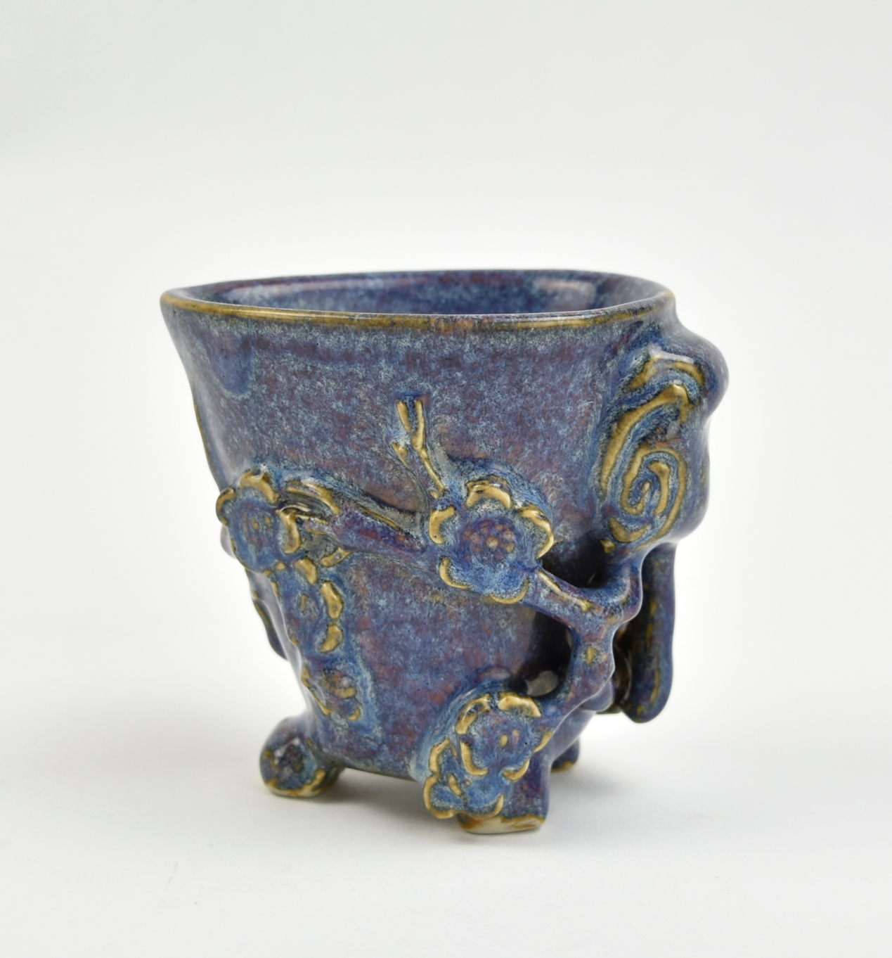 Appraisal: Chinese th C robin egg glazed cup molded with flowering