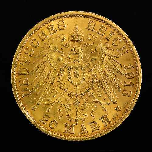 Appraisal: A William II gold Twenty Mark coin fair fine -