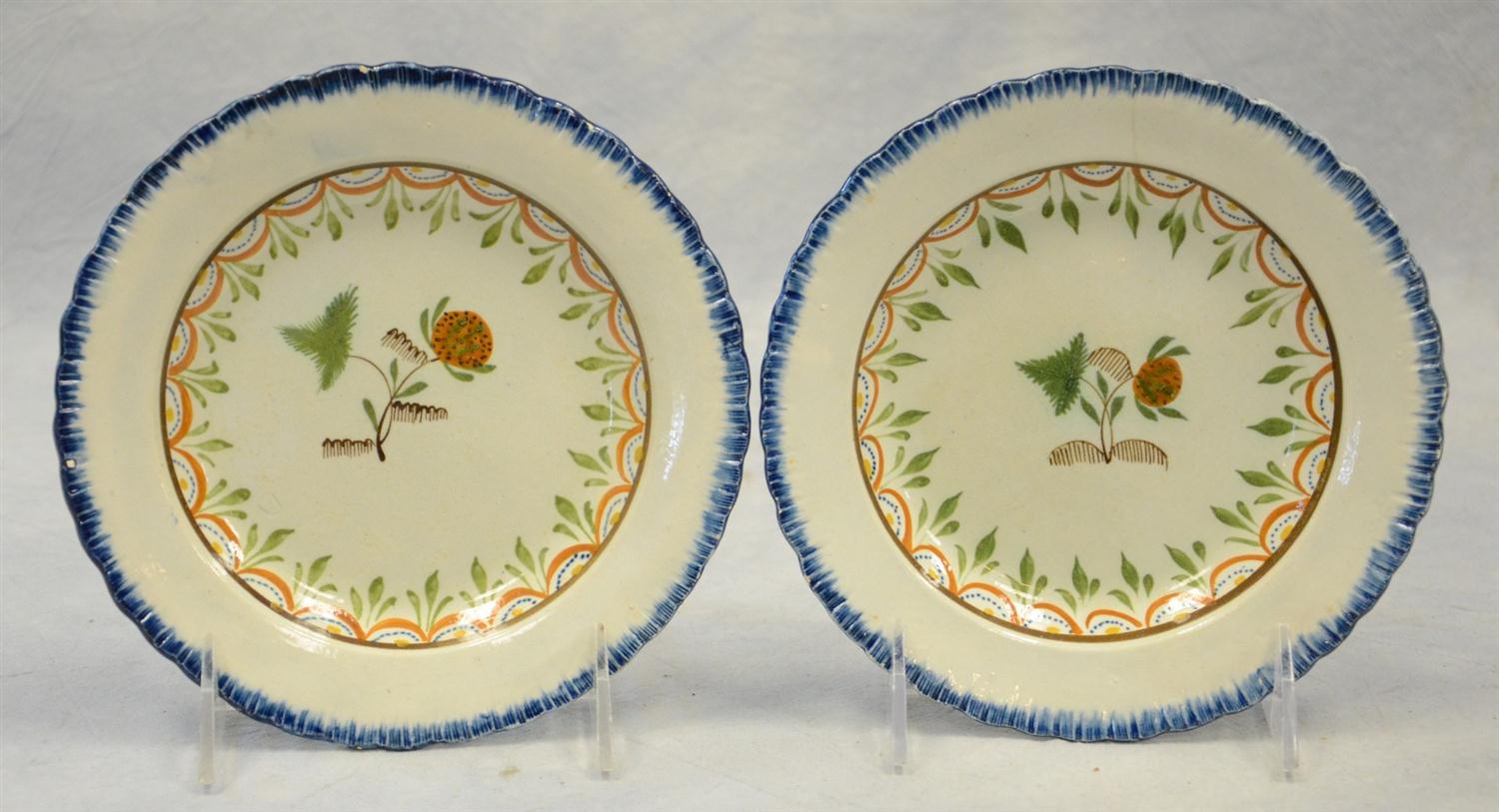 Appraisal: Pair of Leeds Feather Edge Pearlware Plates blue edge with