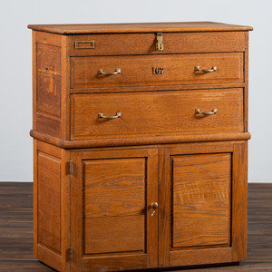 Appraisal: A Dental Student's Brass Mounted Oak Lift Top Cabinet Late