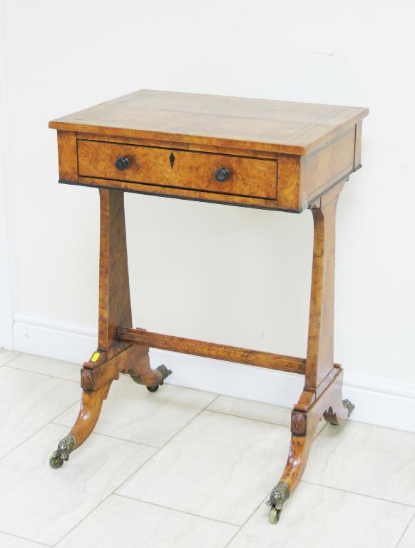 Appraisal: A Regency burr elm Work Table with rectangular top having