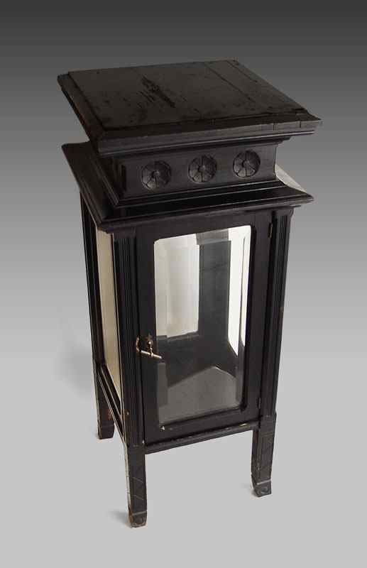 Appraisal: EBONIZED DISPLAY FERN STAND WITH CURIO BASE Top with floral