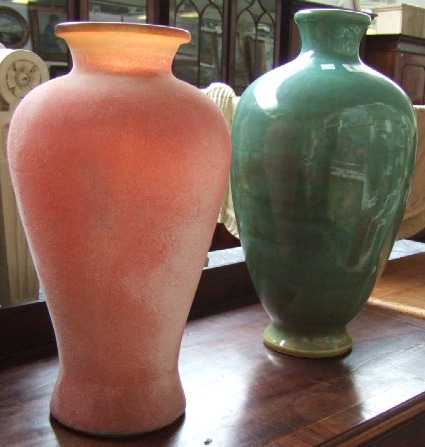 Appraisal: A large green ground baluster shape vase together with a