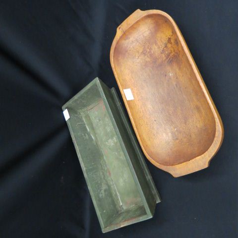 Appraisal: Early Wooden Dough Bowland Green Cutlery Box