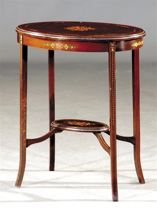 Appraisal: Edwardian style painted mahogany occasional table oval top centered with