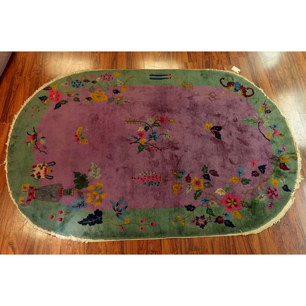 Appraisal: Chinese Rug Chinese Art Deco Oval Rug Butterflies and flowers