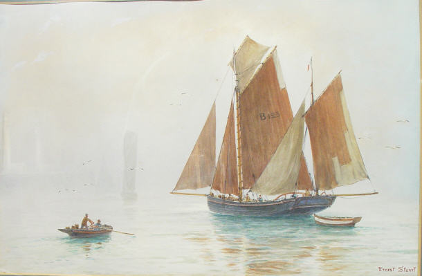 Appraisal: Ernest Stuart - Watercolour of a sailing barge and tender