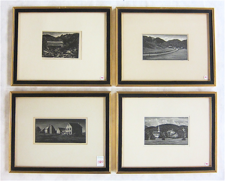 Appraisal: ASA CHAFFETZ FOUR WOOD ENGRAVINGS American - Vermont landscapes titled