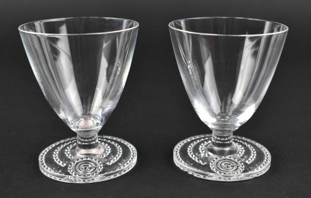 Appraisal: RARE PR LALIQUE WINE GLASSES FROM S S NORMANDIECirca Inscribed