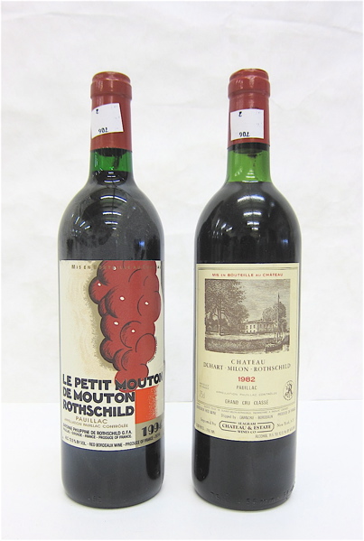 Appraisal: TWO BOTTLES OF VINTAGE FRENCH RED BORDEAUX WINE Baron Philippe