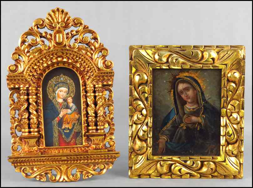 Appraisal: MEXICAN PAINTED TIN RETABLO OF THE VIRGIN MARY Together with