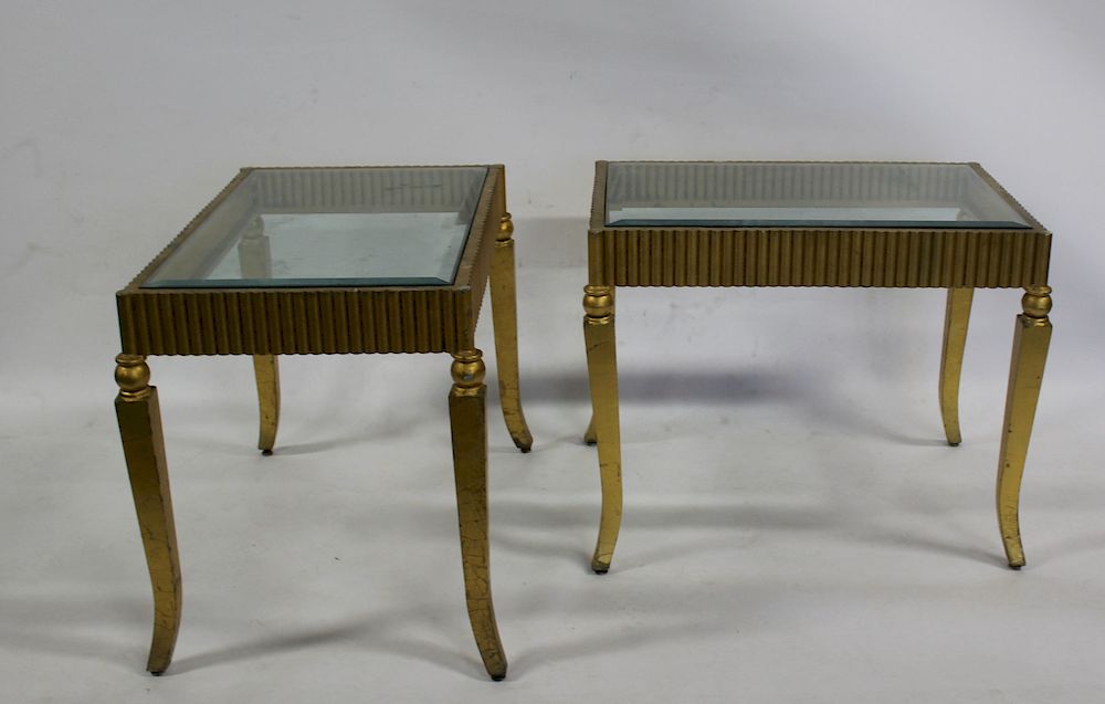 Appraisal: Pair Gilt Side Tables Glass Tops Nice decorative pieces From