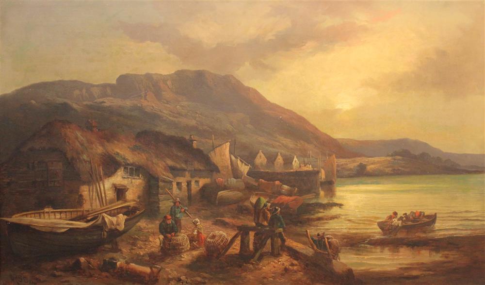 Appraisal: WILLIAM R STONE BRITISH TH CENTURY FISHING VILLAGE WITH FISHERMEN